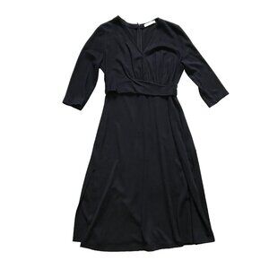 Amina Rubinacci Peserico Midi Dress Womens 46 10 L Navy Blue V-Neck Fit & Flare